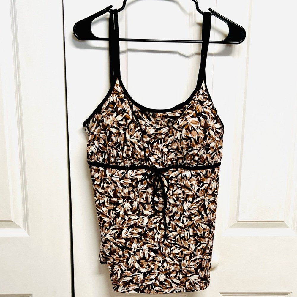 Brown Leaf-Print One-Piece Swimsuit with Black Trim Plus Size 22W